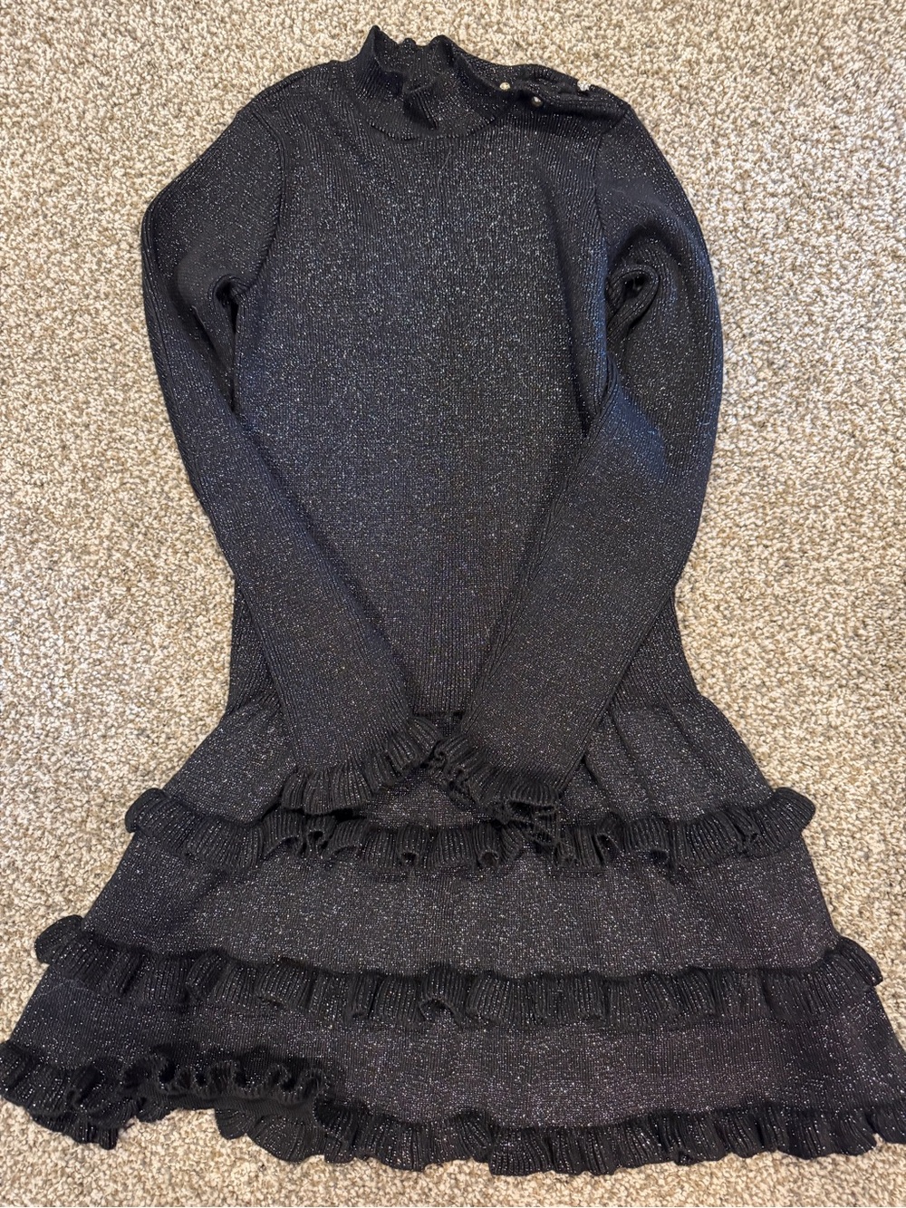 Janie and Jack Black Sparkle Ruffle Knit Dress